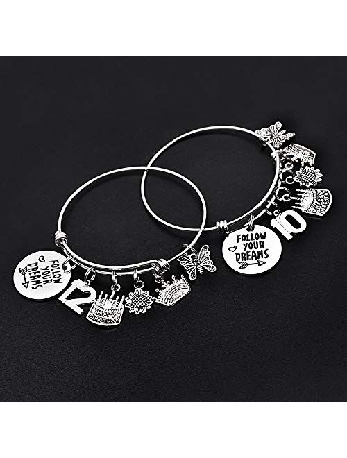 M MOOHAM Birthday Gifts for Women Girls Bracelet - Expandable Charm Bracelets 10th 20th 30th 40th 50th 60th 70th 80th 90th Birthday Gift for Friend, Mom, Daughter, Wife, 