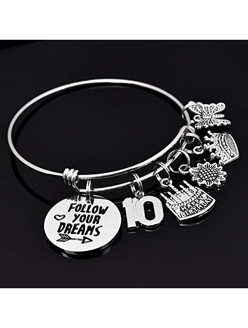 M MOOHAM Birthday Gifts for Women Girls Bracelet - Expandable Charm Bracelets 10th 20th 30th 40th 50th 60th 70th 80th 90th Birthday Gift for Friend, Mom, Daughter, Wife, 