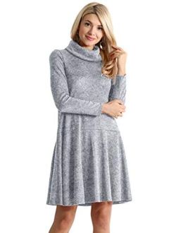 Simlu Womens Long Sleeve Winter Cowl Neck Sweater Dress Reg and Plus Size- Made in USA