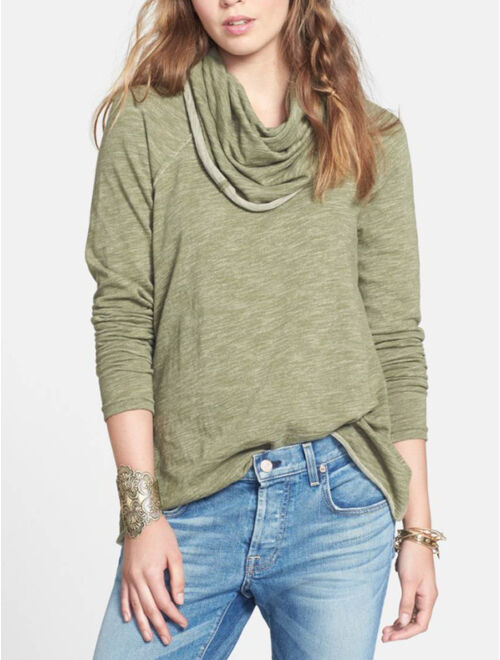 Free People Beach Army Green Cocoon Cowl Neck Pullover Tunic Top Size XS/S NWT