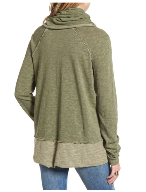 Free People Beach Army Green Cocoon Cowl Neck Pullover Tunic Top Size XS/S NWT