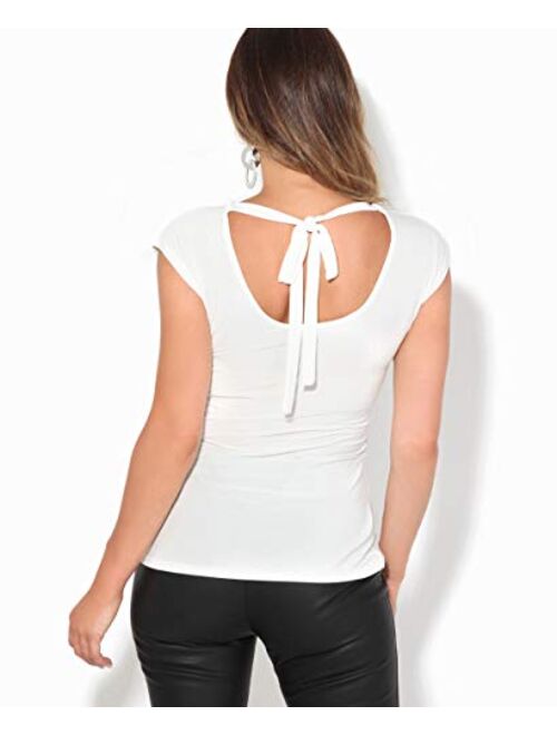 KRISP Womens Fashion Vest Cowl Neck Top Tie Back Party Office Stretch Elegant Blouse