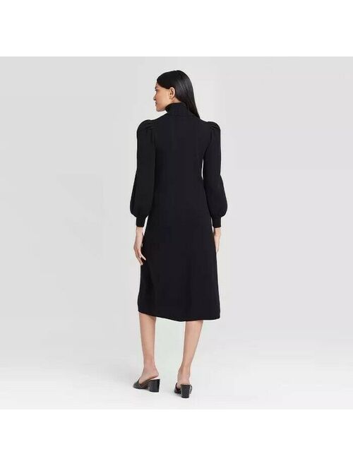 Women's Puff Long Sleeve High Neck Sweater Dress | Size XL | Color Black