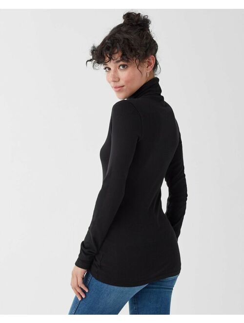 New $188 Splendid Women's Black Fitted Turtleneck Long Sleeve Blouse Top Size XL