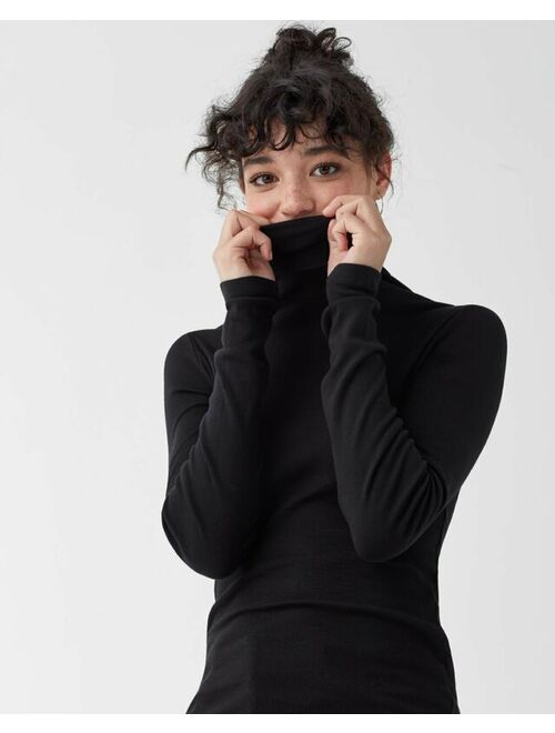 New $188 Splendid Women's Black Fitted Turtleneck Long Sleeve Blouse Top Size XL