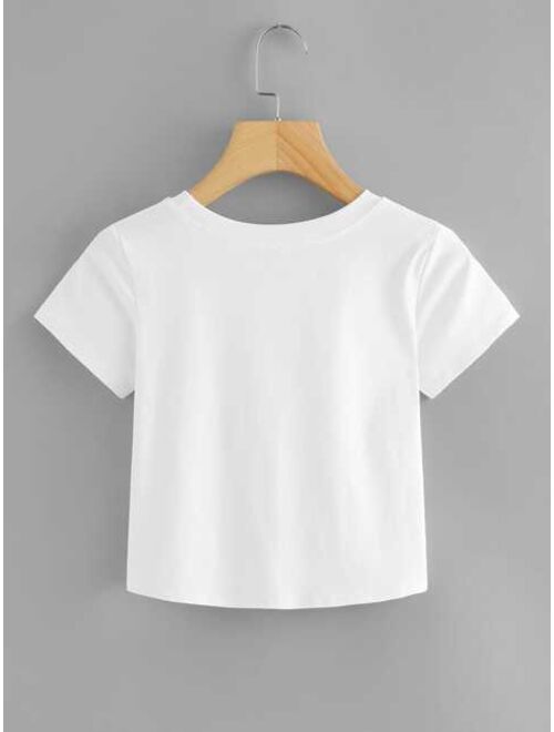 Shein Solid Twist-Front Cropped Tee