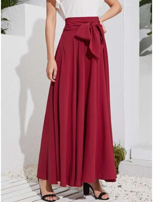 Shein Bow Tie Wide Waistband Maxi Skirt