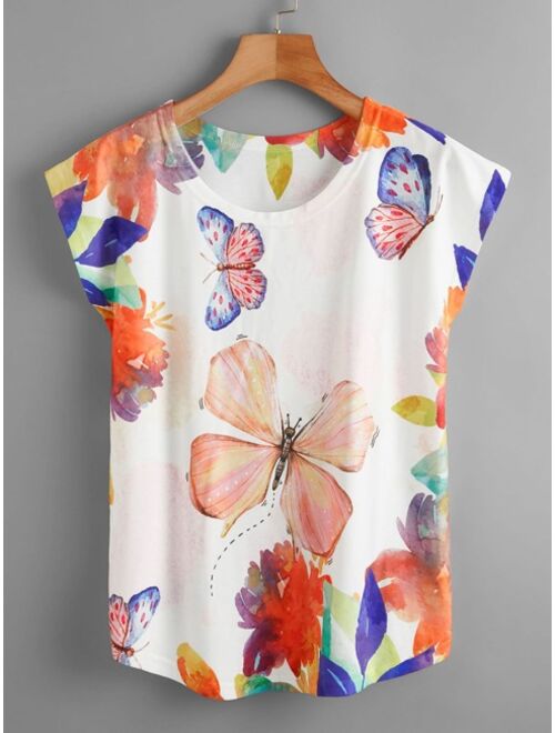Butterfly & Flower Print Tee
