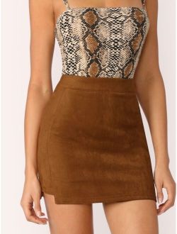 Stepped Side Suede Bodycon Skirt