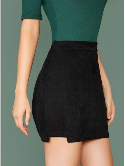 Stepped Side Suede Bodycon Skirt