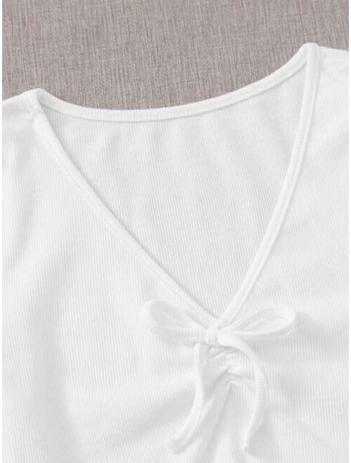 Ruched Tie Front Lettuce Hem Tee