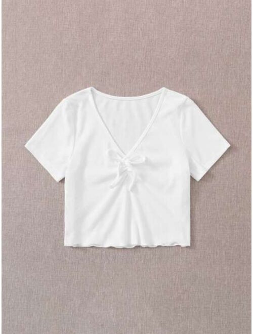 Ruched Tie Front Lettuce Hem Tee