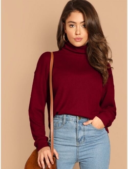 High Neck Waffle Knit Pullover