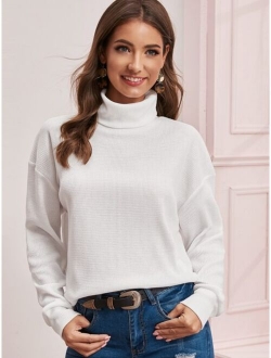 High Neck Waffle Knit Pullover