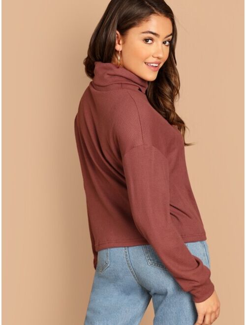 Shein High Neck Waffle Knit Pullover