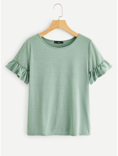 Shein Ruffle Cuff Solid Tee