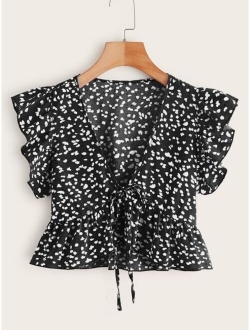 Ditsy Floral Tie Front Ruffle Hem Top