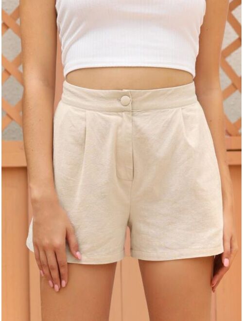Buy Shein Fold Pleated Solid Shorts online | Topofstyle