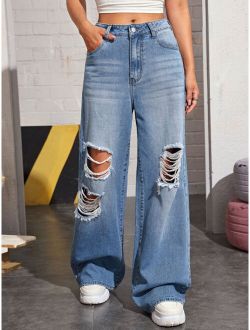 Ripped Wide Leg Jeans Without Bag