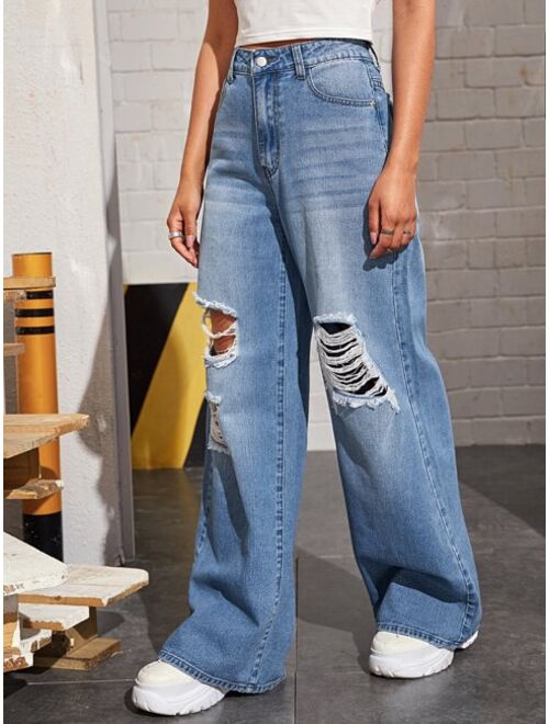 Shein Ripped Wide Leg Jeans Without Bag