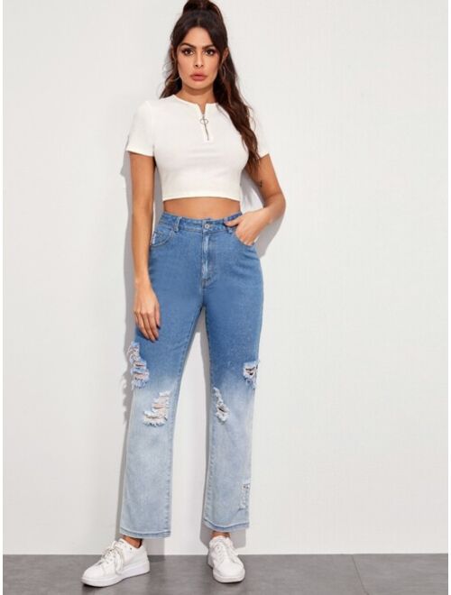 Two Tone Ripped Mom Jeans