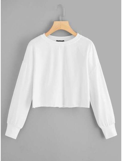 Shein Solid Raw-Cut Cropped Pullover