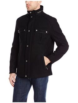 Signature Men's Wool Melton Stand Collar Jacket with Patch Pockets