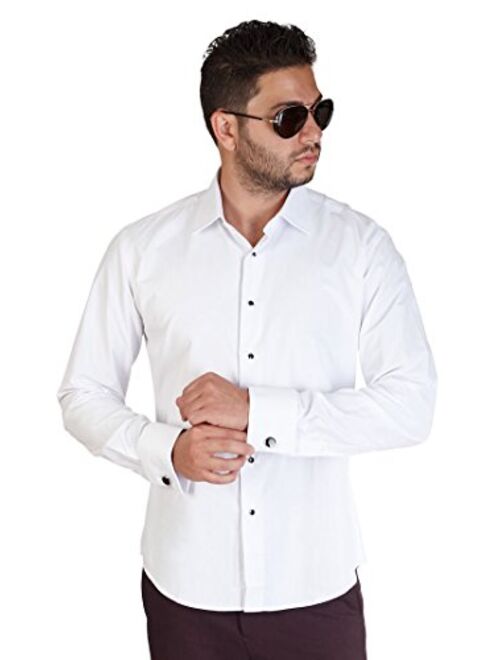 AZAR MAN Slim Fit Lay Down White French Cuff Tuxedo Dress Shirt