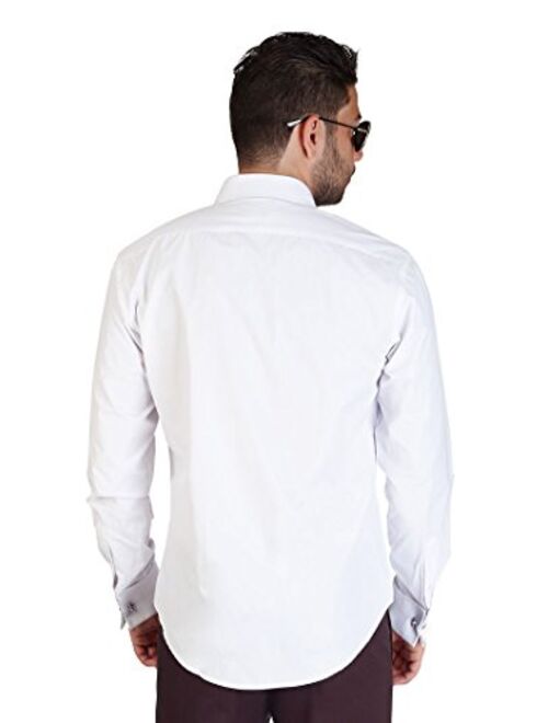 AZAR MAN Slim Fit Lay Down White French Cuff Tuxedo Dress Shirt