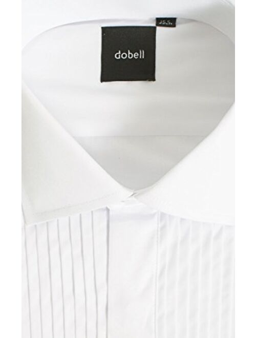 Dobell Mens White Tuxedo Shirt Regular Fit Laydown Collar Double Cuff Pleated Fly Front