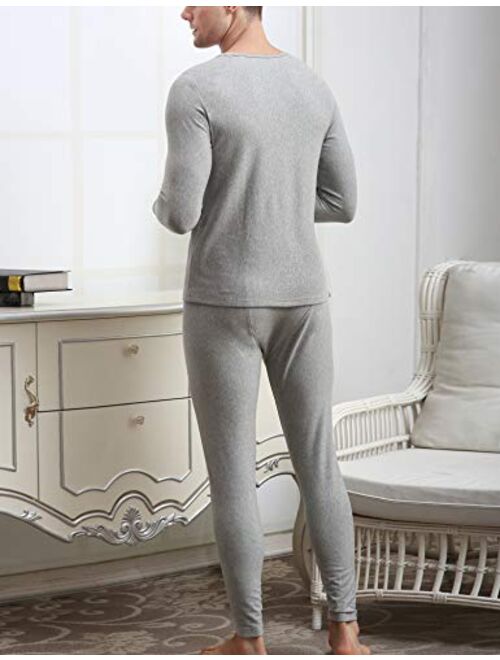 COLORFULLEAF Men's Cotton Thermal Underwear Set Heavyweight Long Johns Fleece Lined