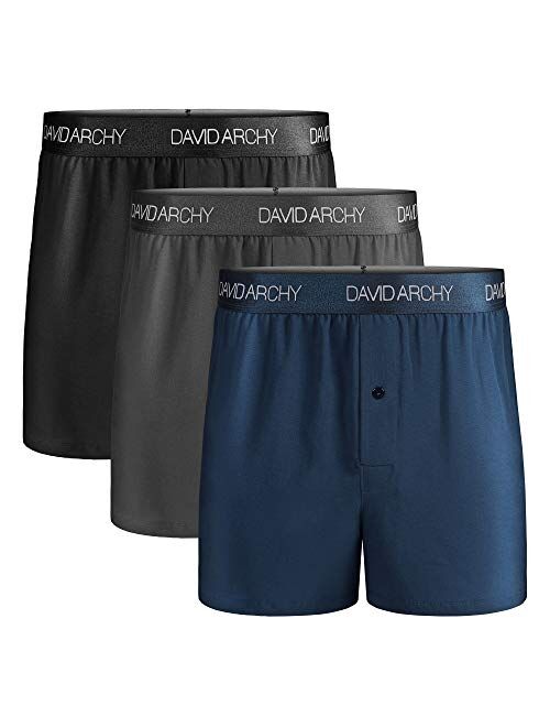 DAVID ARCHY Men's 3 Pack Cotton Underwear Ultra Soft Comfy Boxer Shorts with Fly