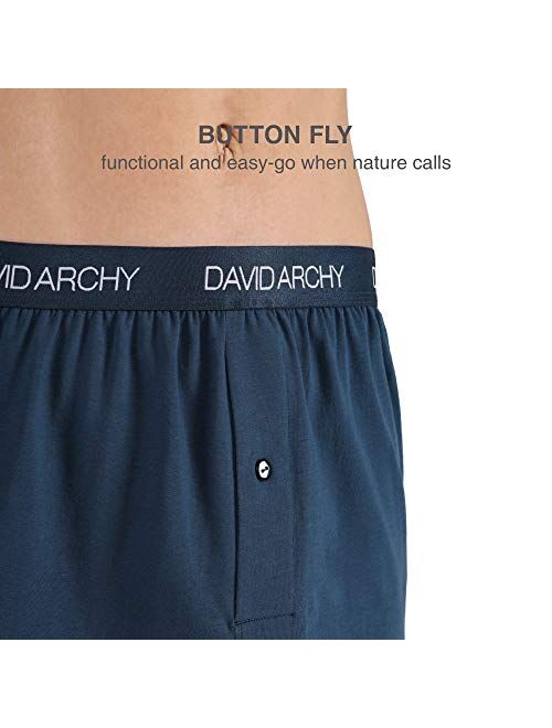 DAVID ARCHY Men's 3 Pack Cotton Underwear Ultra Soft Comfy Boxer Shorts with Fly