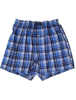 Men's Classic Woven Printed Boxer (Small, Blue Plaid/Pink Pony)