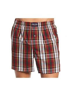 Men's Classic Cotton Woven Boxers (Small, Holiday Plaid/Black)