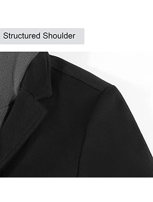 Men's Winter Wool Coats Blend Trench Long Stylish Notched Collar Jacket Single Breasted Cotton Lining Slim Fit Pea Coat