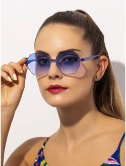 Rimless Geometric Shaped Sunglasses