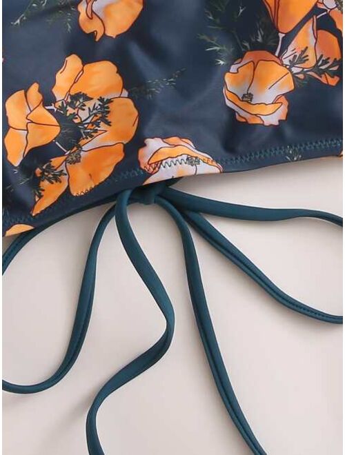 Floral Scallop Tie Back Bikini Swimsuit