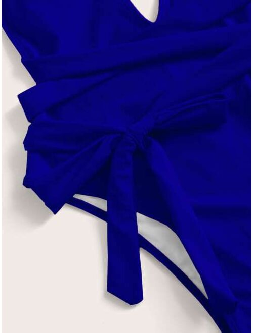 Shein Crisscross Knot Front One Piece Swimsuit