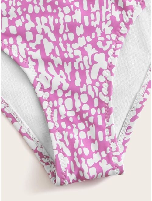Shein Allover Print Tie Shoulder Bikini Swimsuit