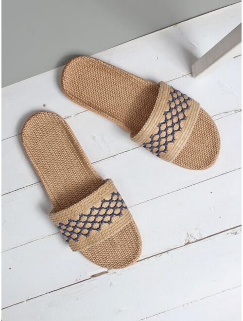 Men Open Toe Embroidered Detail Slippers