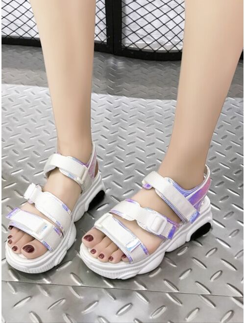Holographic Detail Buckle Strap Chunky Sole Sandals