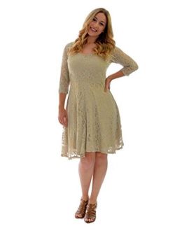 Nouvelle Collection Womens Plus Size Dress Ladies Skater Style Floral Lace Bridesmaid Dress Flared Party Wear Round Neck