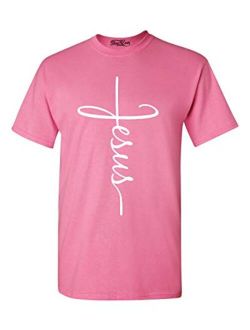 Shop4Ever  Short Sleeve Crew Neck Jesus Cross T-Shirt