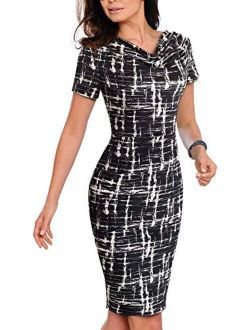 VELJIE Womens Cowl Neck Printed Wear to Work Party Dresses