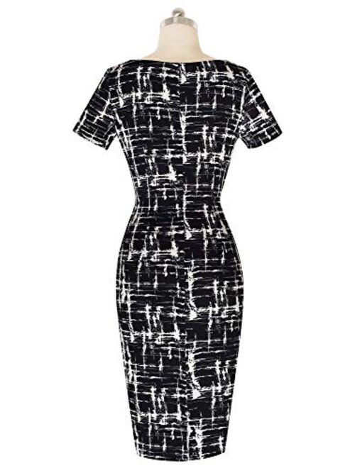VELJIE Womens Cowl Neck Printed Wear to Work Party Dresses