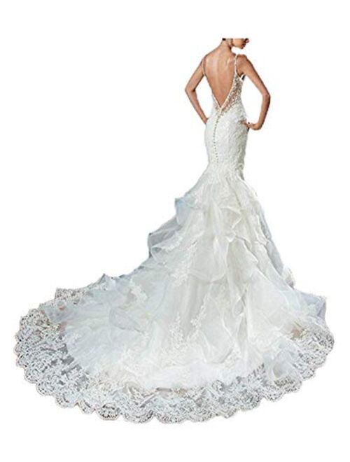 Forever Women's Mermaid Wedding Dress for Bride 2020 Backless Lace Appliques Bridal Gowns