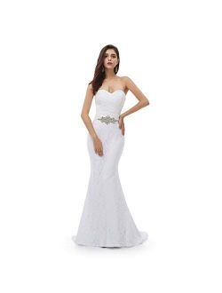 Engerla Women's Mermaid Sweetheart Lace Rhinestone Long Wedding Dress