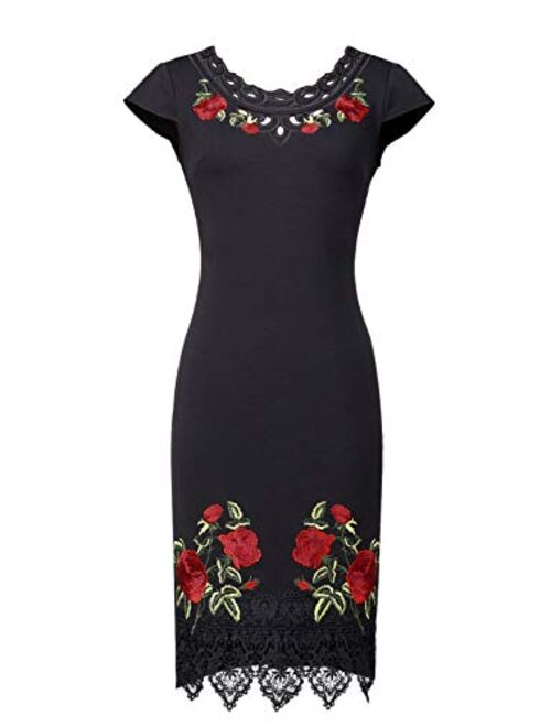 VFSHOW Womens Floral Embroidered Work Business Office Cocktail Party Dress