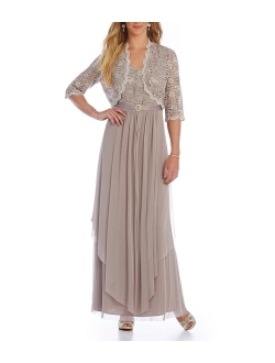 R&M Richards Womens Sequin Lace Long Jacket Dress - Mother Of The Bride Dress